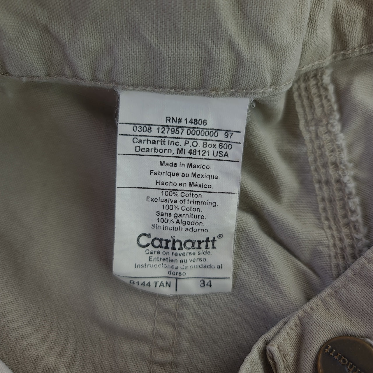 Carhartt B144 TAN Carpenter Shorts