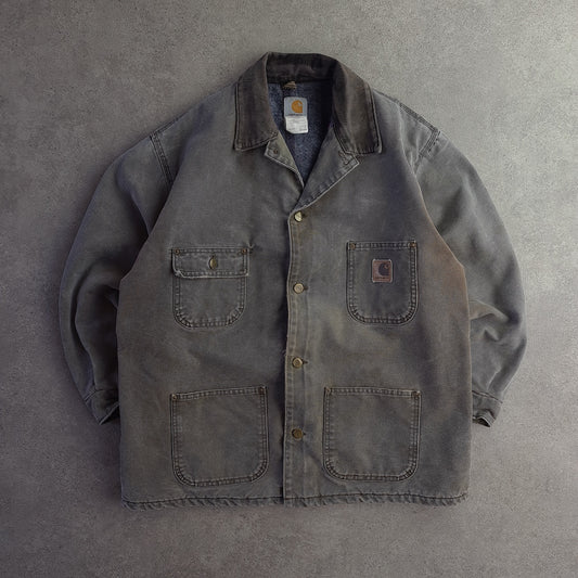 Vintage Carhartt C02 CHT Blanket Lined Distressed Chore Coat