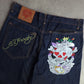 Y2K Ed Hardy 'Love Kills Slowly' Embroidered Dark Wash Jeans