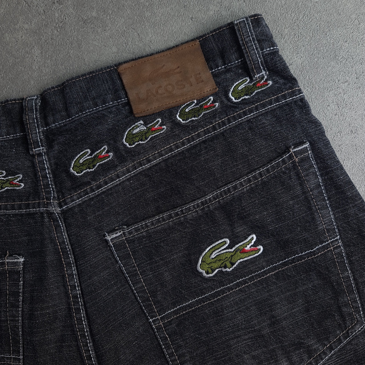 Y2K Lacoste Dark Wash Embroidered Baggy Denim Jorts