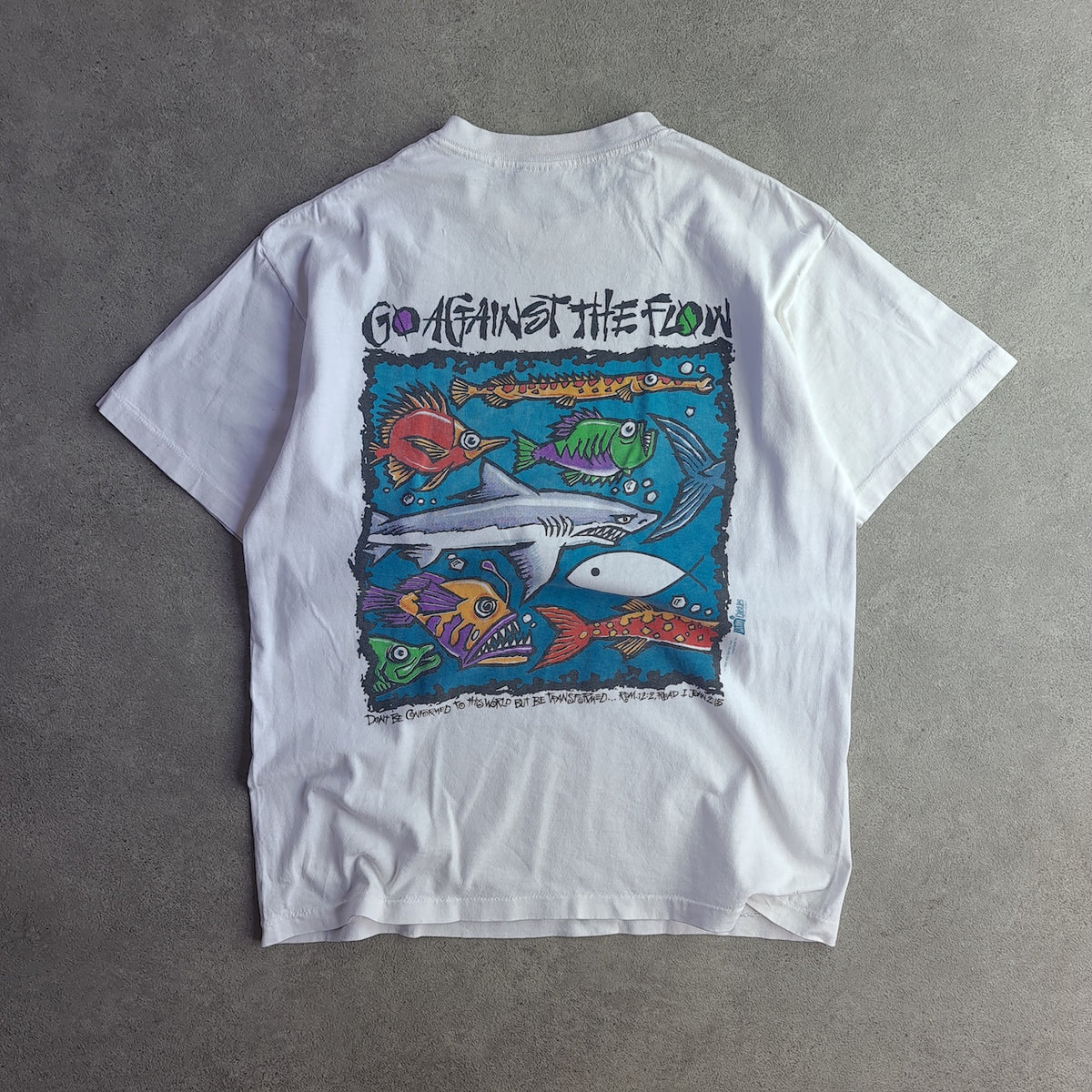 Vintage 90s Go Against The Flow Back Print T-Shirt