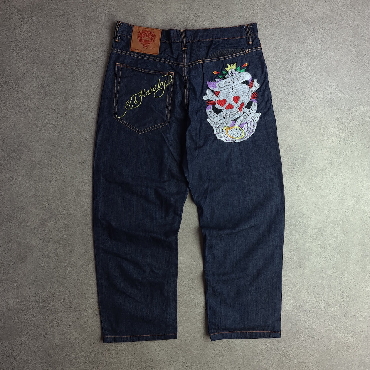 Y2K Ed Hardy 'Love Kills Slowly' Embroidered Dark Wash Jeans