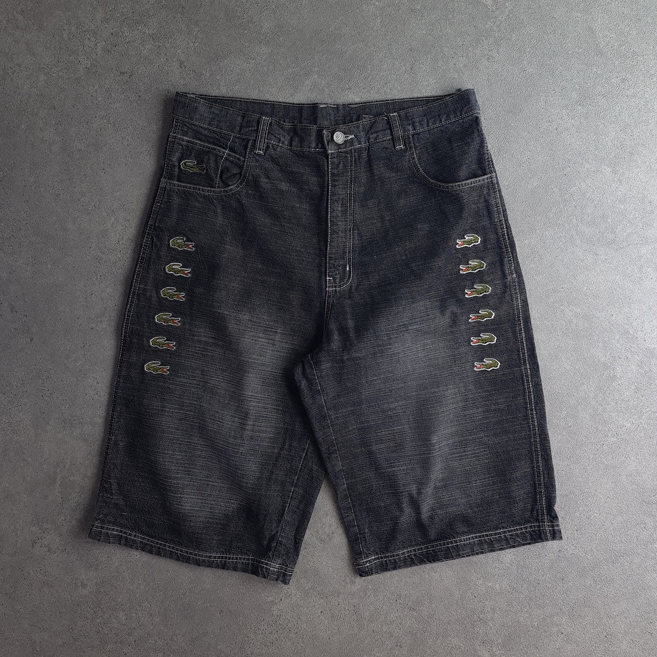 Y2K Lacoste Dark Wash Embroidered Baggy Denim Jorts