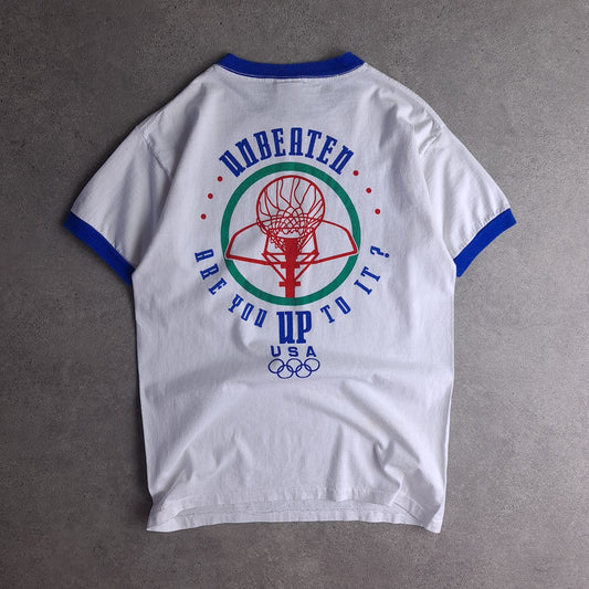 Rare Vintage USA Olympic Unbeaten Are You Up For It Back Print T-Shirt