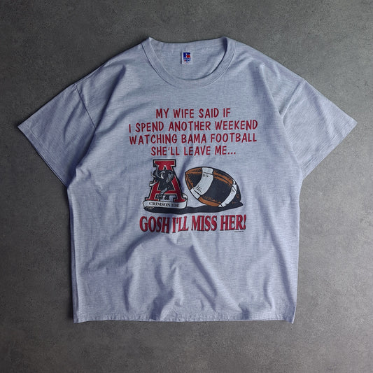 Vintage Russell Athletic Gosh I'll Miss Her Slogan T-Shirt