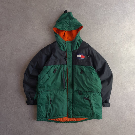 Vintage 90s Tommy Hilfiger Colourblock Hooded Expedition Padded Coat