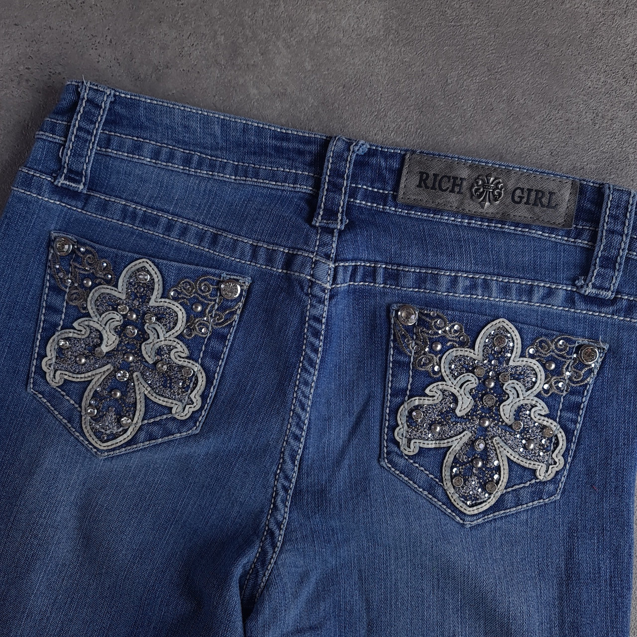 Y2K Rich Girl Embellished Mid Rise Bootcut Jeans