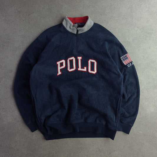 Y2K Ralph Lauren Polo Chest Spellout 1/4 Zip Fleece