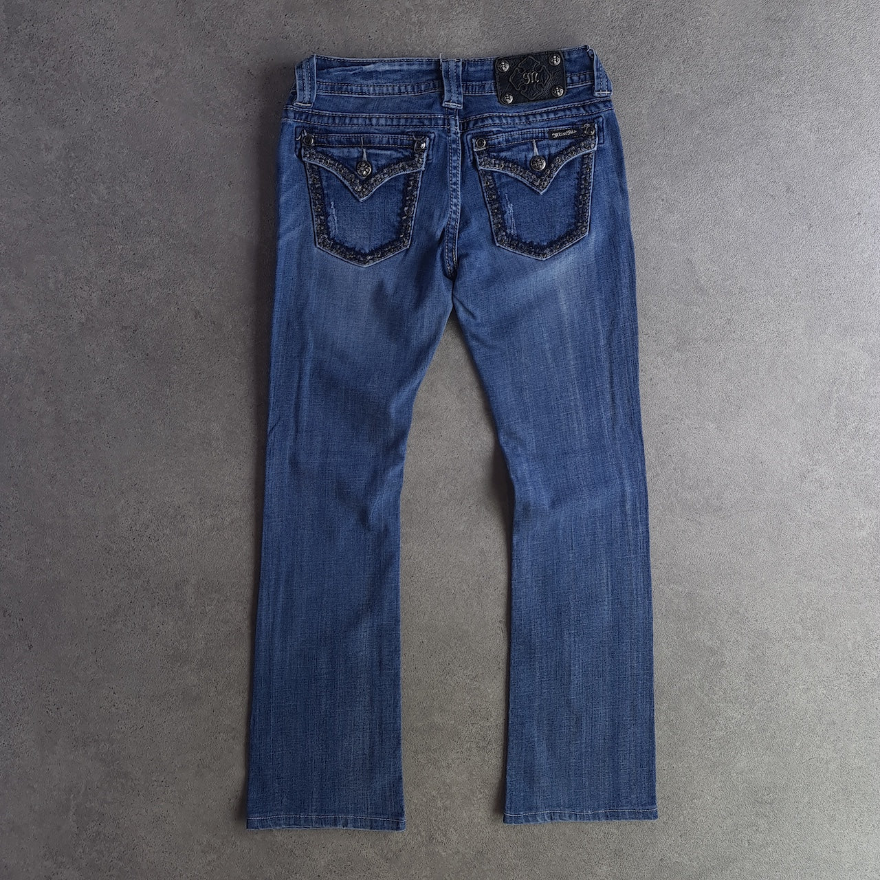Y2K Miss Me J55672B2 Mid Rise Boot Cut Embroidered Jeans