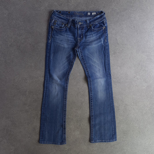 Y2K Miss Me J55672B2 Mid Rise Boot Cut Embroidered Jeans