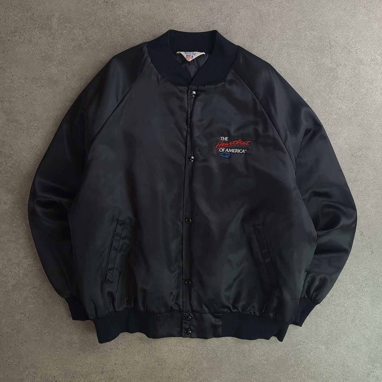 Vintage West Ark USA Chevrolet Haertbeat Satin Bomber Jacket