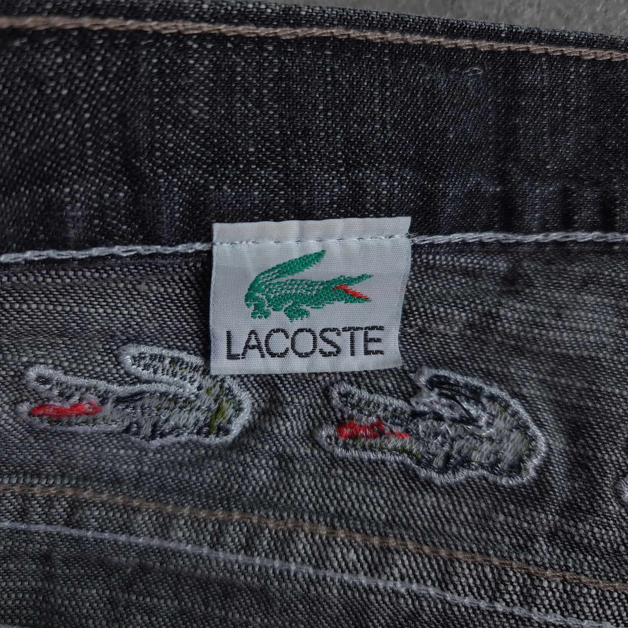 Y2K Lacoste Dark Wash Embroidered Baggy Denim Jorts