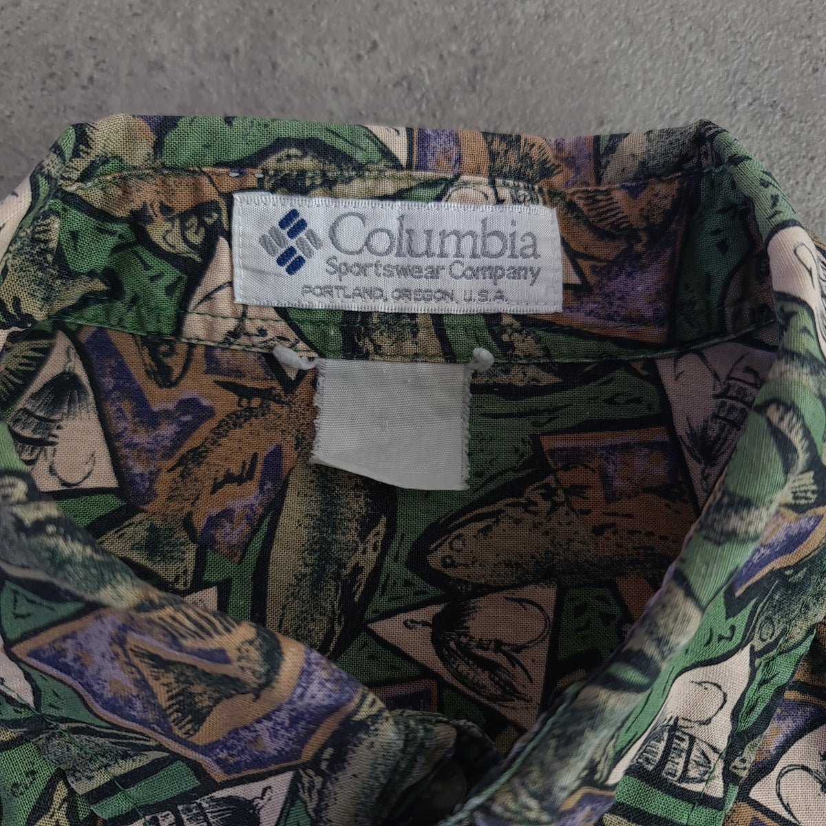 Vintage Columbia Short Sleeve Fishing Patterned Shirt