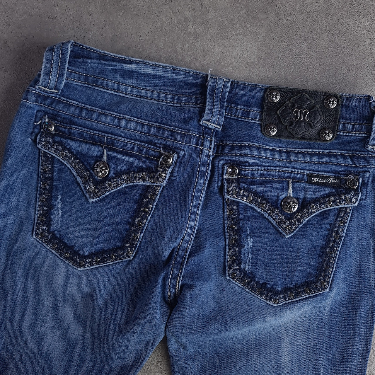 Y2K Miss Me J55672B2 Mid Rise Boot Cut Embroidered Jeans