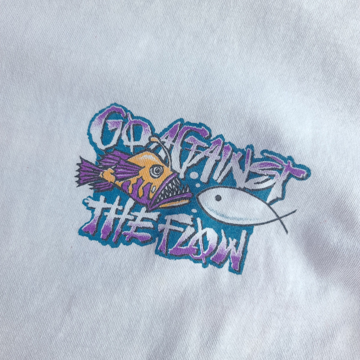 Vintage 90s Go Against The Flow Back Print T-Shirt
