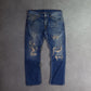 Y2K True Religion Big T Frayed Straight Jeans