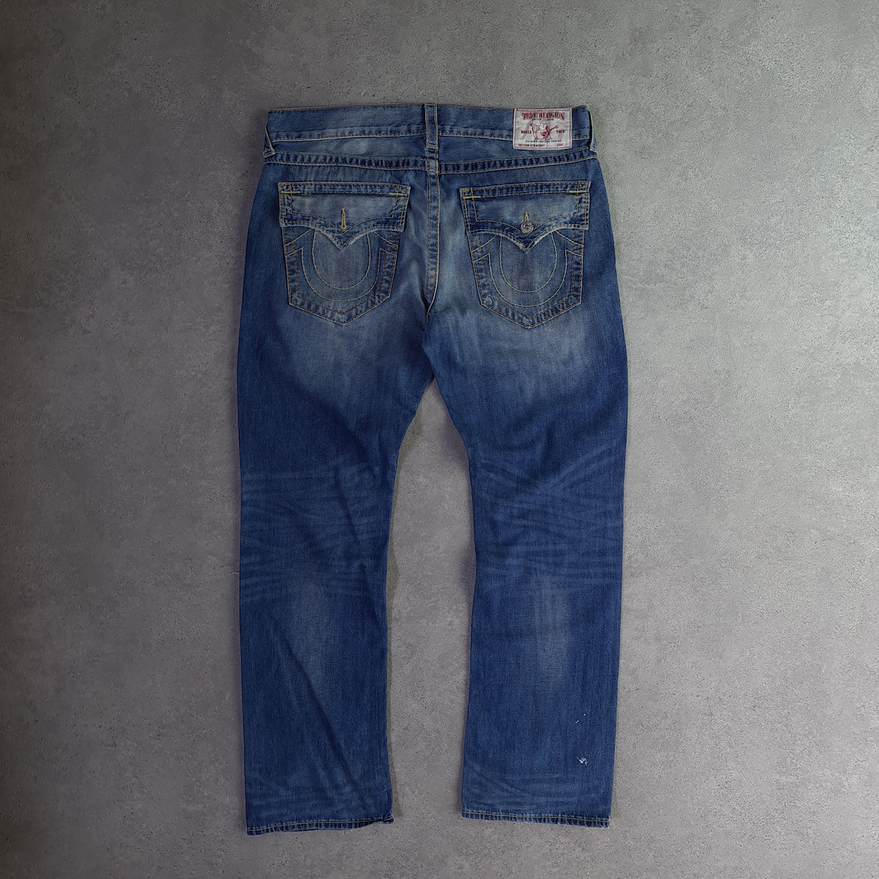 Y2K True Religion Big T Frayed Straight Jeans