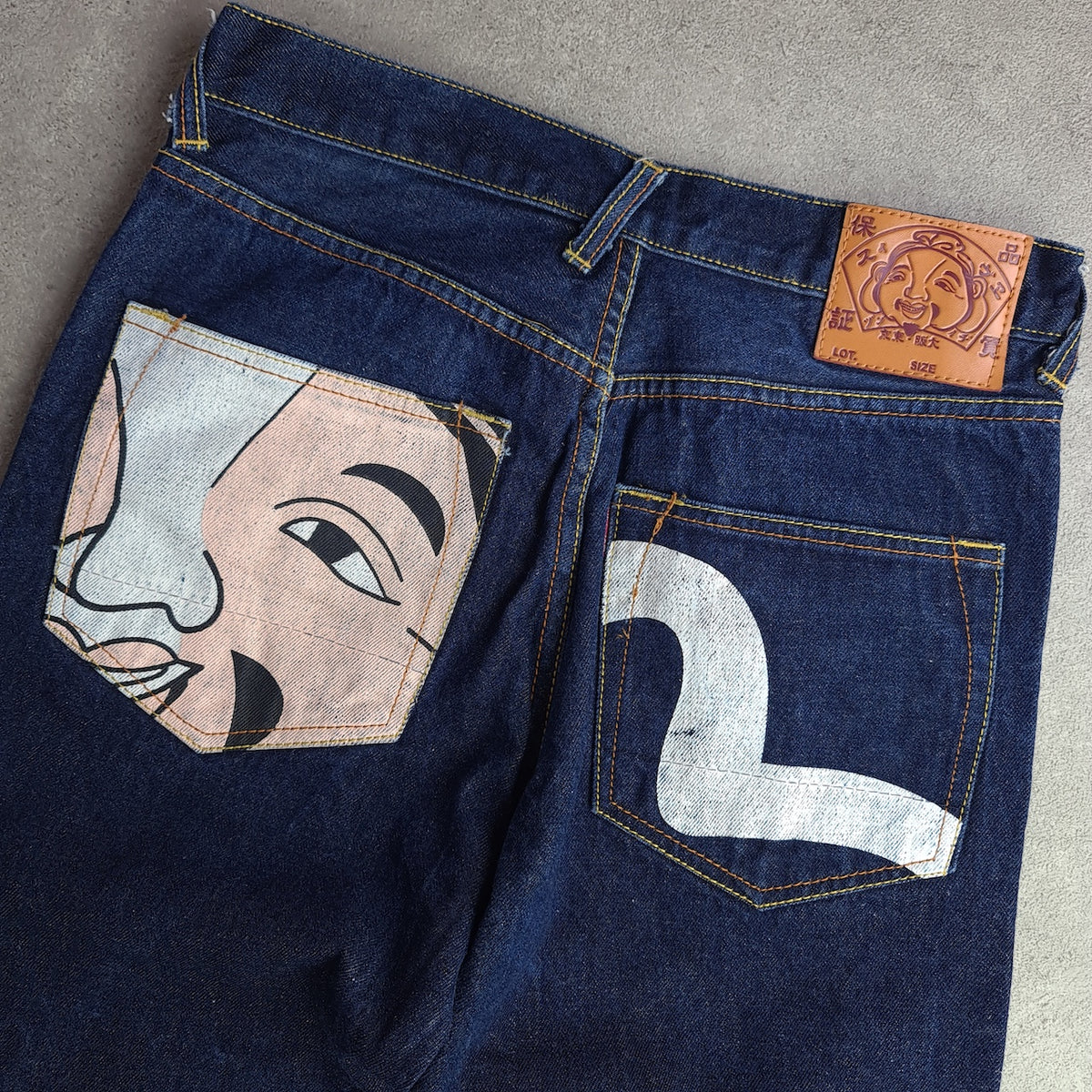 Y2K Evisu Face Print Button Fly Jeans