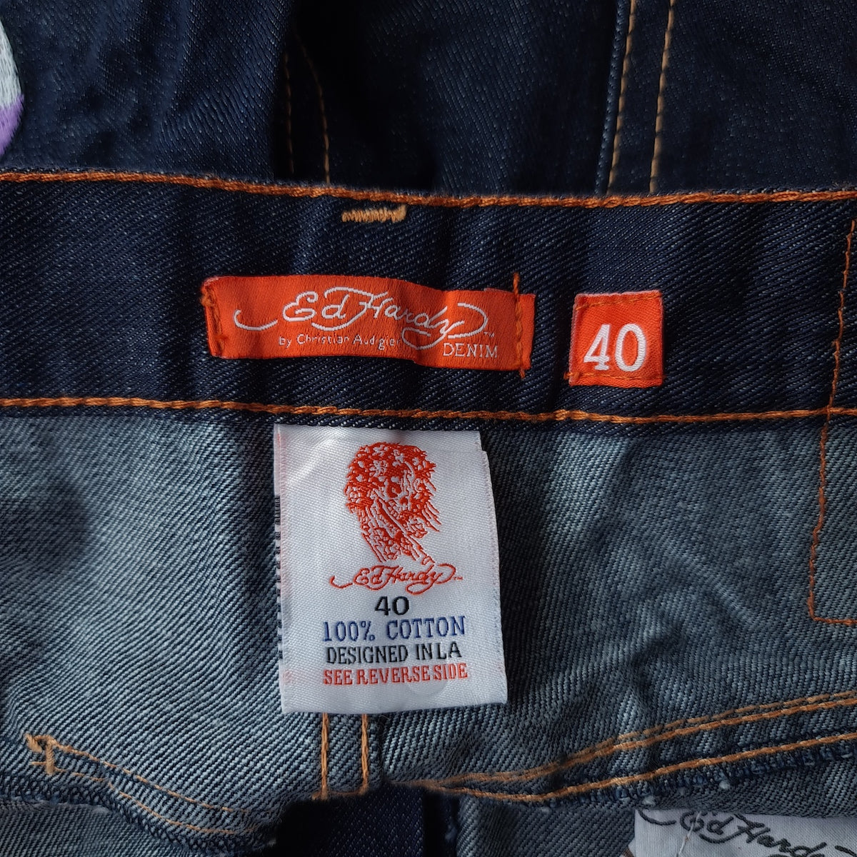 Y2K Ed Hardy 'Love Kills Slowly' Embroidered Dark Wash Jeans