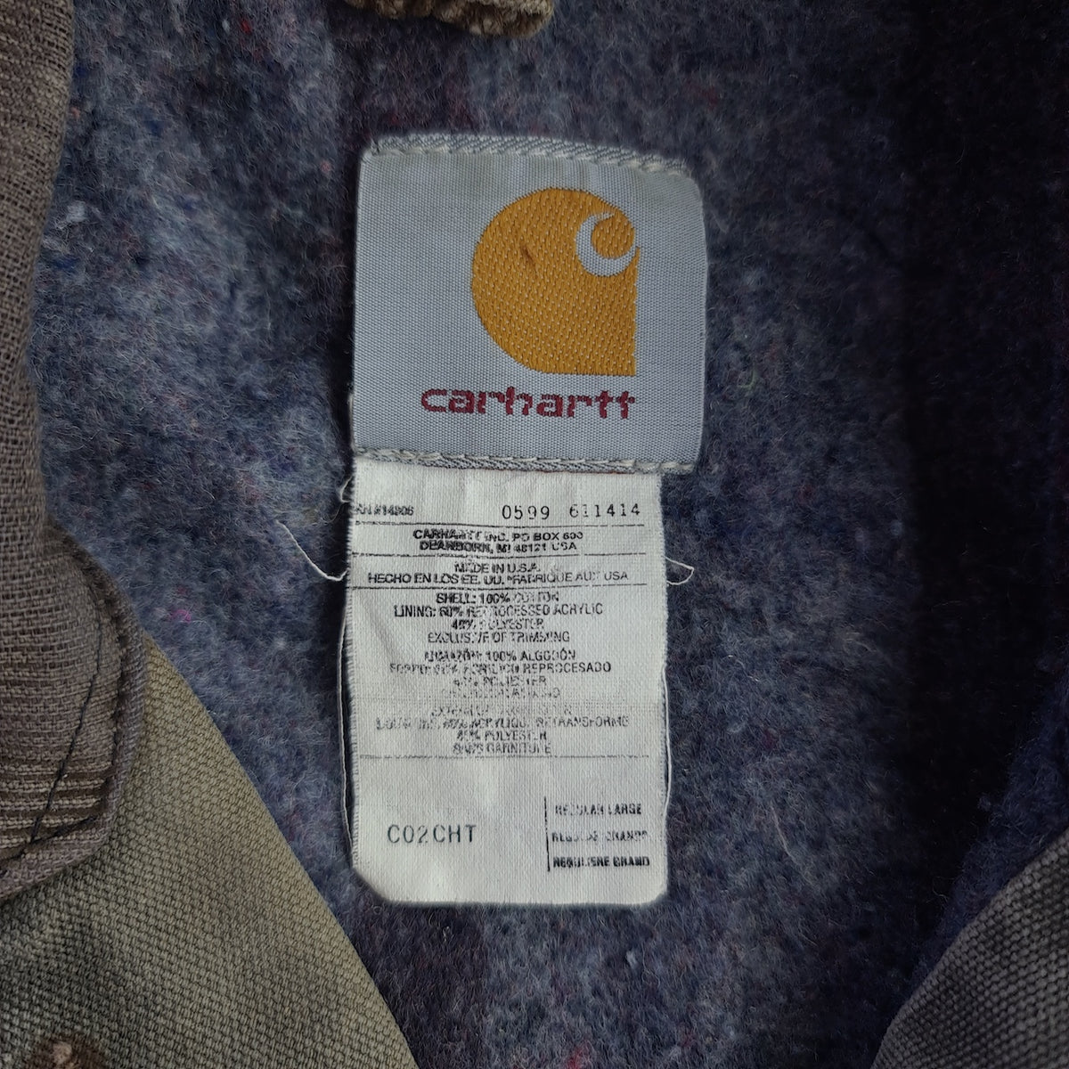 Vintage Carhartt C02 CHT Blanket Lined Distressed Chore Coat