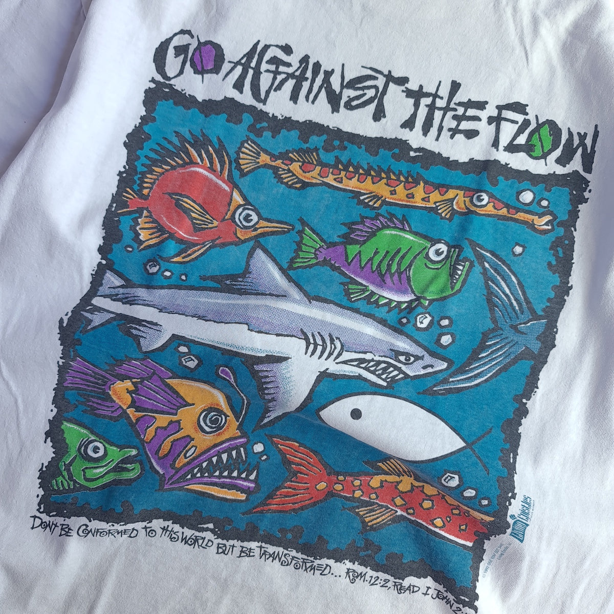 Vintage 90s Go Against The Flow Back Print T-Shirt
